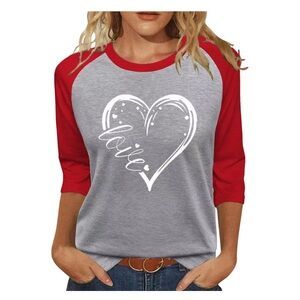 Women's Red and Gray Love Heart Top